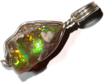 Rough Opal Pendant (6 ct) Raw Opal in Sterling Silver, Rainbow Opal Necklace, Ethiopian Opal Jewelry, Genuine Opal Nugget, Raw Brown Opal