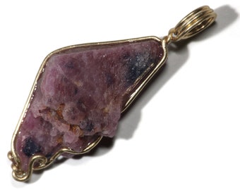 Dragon Wing Ruby Crystal Pendant in 14k Gold (17 ct) North Carolina Ruby, Bicolor Sapphire Crystal Pendant, Natural Raw Gem, Large Ruby Gift