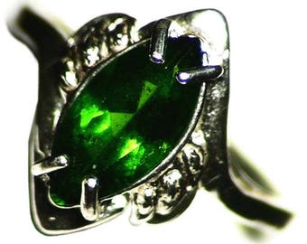 Chrome Diopside Ring, Size 6 1/4 Ring (1.90 ct) Sterling Silver Anniversary Ring, Emerald Green Diopside, Marquise Solitaire Ring For Her