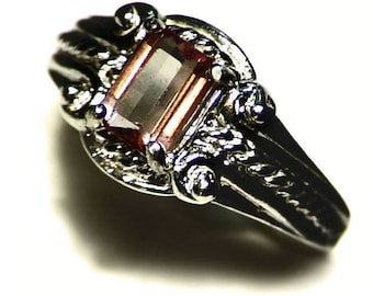 Pink Tourmaline Womens Ring Size 5 1/2 Sterling (0.78 ct) Emerald Cut Tourmaline Solitaire Ring, Real Tourmaline Jewelry, Gem Solitaire Ring