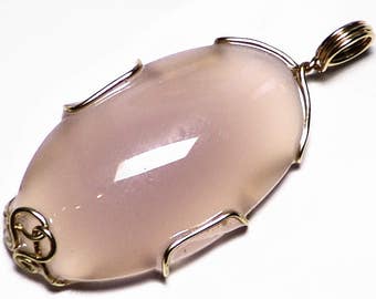 Natural Pink Chalcedony Pendant (35 ct) Peach Agate Cabochon in 14k Gold, Pink Agate from Texas Springs Natural Untreated Limb Cast Fossil