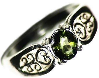 Green Tourmaline Ring, Size 7 Ring Silver (0.66 ct) Faceted Oval Silver Ring, Cut Verdelite Ring, Filigree Jewelry, Green Womens Ring, Gift