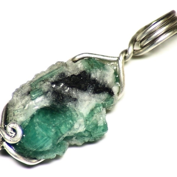 Raw Emerald Necklace, Silver Emerald Crystal Cluster Pendant (8 ct) Emerald in Sterling, Rough Emeralds on Matrix, Real Colombian Emerald