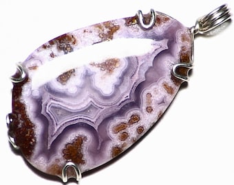 Purple Passion Agate Pendant in Sterling Silver! Lace Agate Necklace, Hand Cut Agate Cabochon, Mens Necklace, Purple Real Stone For Men Gift