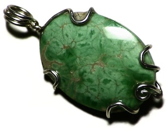 Variscite Necklace, Variscite Cabochon Pendant, Sterling Silver Variscite Jewelry, Hand Cut Variscite Cab, Green Tortoiseshell Cab Jewelry