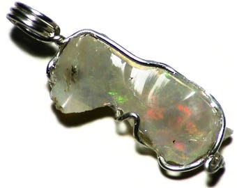 Rainbow Gemstone Necklace (4.2 Ct) Raw Opal Pendant Silver, Rough Opal Jewelry, Ethiopian Opal Necklace, Silver Opal Gift For Her, Real Gift