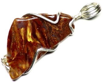 Pietersite Cabochon Pendant in Sterling Silver, Yellow and Red Stone Jewelry, Small Gemstone Necklace, Freeform Trillion Cut Pietersite Gift