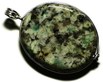 Green K2 Stone Necklace in Sterling Silver, "K2 Jasper" Jewelry from Pakistan, K2 Granite Pendant, Green Polka Dots Patterned Jewelry, Gift