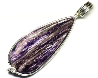 Striped Charoite Pendant in Sterling Silver, Russian Charoite Jewelry, Purple Charoite Silver Necklace, Handmade Gemstone Jewelry, Natural