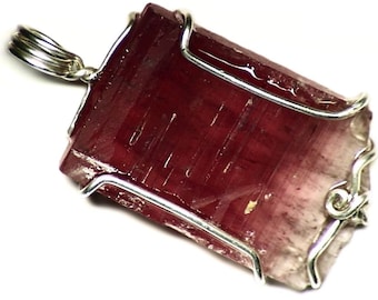 Pink Tourmaline Crystal Slice Pendant (27.7 ct) Raw Crystal Necklace in Sterling Silver, Pink Triangle Jewelry, Real Gemstone Gift, Raw Gem