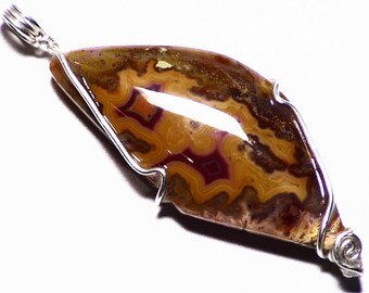 Turkish Agate, Red and Yellow Agate, Natural Red Agate Jewelry From Turkey, Rare Turkish Jewelry, Red Lace Agate, Silver Agate Pendant