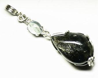 Ethiopian Moonstone Aquamarine Pendant 10 ct Aquamarine Cabochon Necklace Blue Handmade Aquamarine Cab Sterling Silver Schiller Sheen