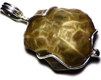 Natural Gobi Agate Pendant in Sterling Silver, Raw Gobi Desert Agate from Mongolia, Untreated Agate, Undyed Color, Tortoiseshell Pattern Gem