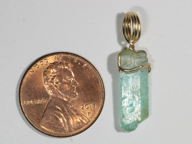 Raw Emerald Crystal Pendant in Solid Gold Wire 3.5 ct image 2