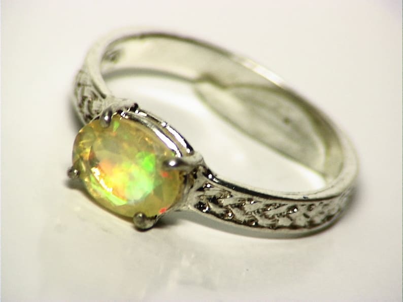 0.82 ct Silver Opal Ring For Her Rainbow Opal Ring in Silver Anniversary Ring Gift Size 7.5 Opal Ring for Women Ethiopian Opal Ring