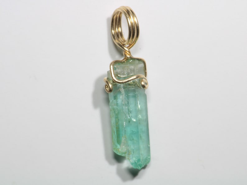 Raw Emerald Crystal Pendant in Solid Gold Wire 3.5 ct image 3