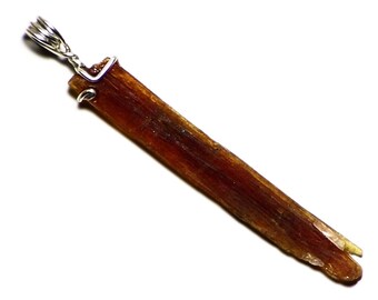 Orange Kyanite Necklace (19 ct) Natural Crystal Blade Pendant, Real Crystal Pendant, Mens Jewelry Sterling Silver Wrap, Christmas Present