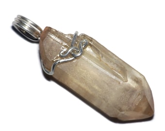 Large Quartz Pendant Wire Wrap Necklace (19 ct) Raw Yellow Crystal Citrine Point Jewelry, Sterling Silver Quartz Jewelry, Rough Gem Gifts