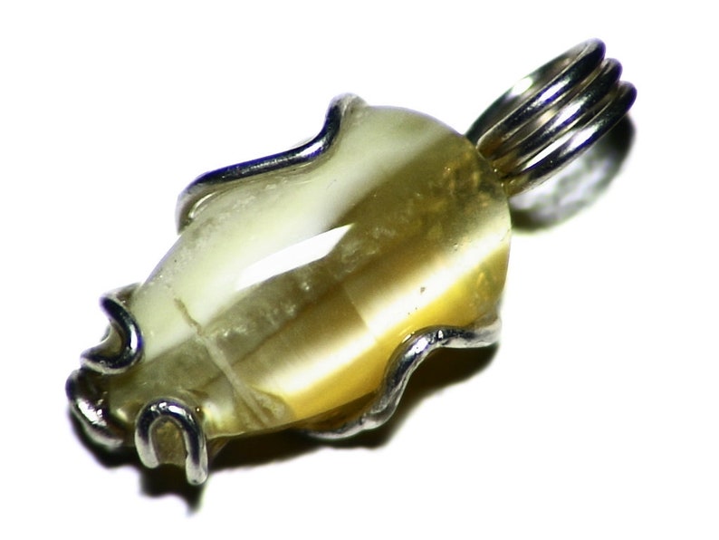 Cats Eye Opal Jewelry, Yellow Striped Opal Pendant 5.4 ct Real Opal in Silver Wire, Chatoyant Opal Cabochon Pendant, Yellow Opal Necklace image 1