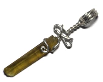 Golden Crystal Sword Necklace, Raw Epidote Pendant Jewelry Sterling Silver (2 ct) Raw Crystal Wire Wrap Natural Gemstone Blade Clinozoisite