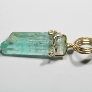 Raw Emerald Crystal Pendant in Solid Gold Wire 3.5 ct image 5