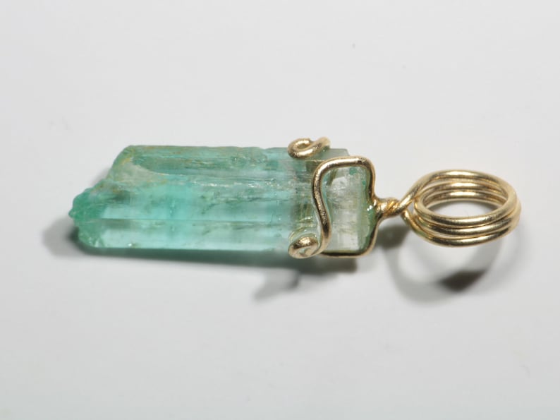 Raw Emerald Crystal Pendant in Solid Gold Wire 3.5 ct image 5