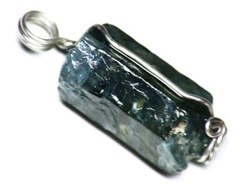 Apatite Crystal Pendant, Blue Apatite Necklace (38 ct) Green Apatite Jewelry in Sterling Silver, Huge Crystal Pendant, Rough Apatite Stone