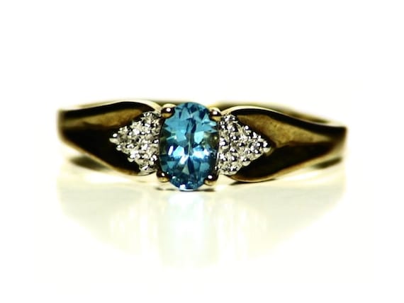 Topaz Ring Size 7, 10k Gold Ring with Diamond Acc… - image 1