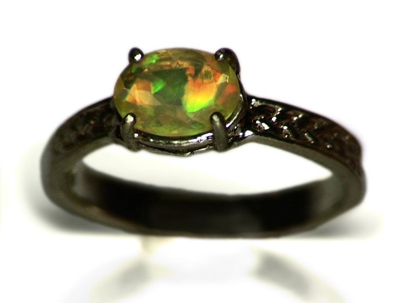 0.82 ct Silver Opal Ring For Her Rainbow Opal Ring in Silver Anniversary Ring Gift Size 7.5 Opal Ring for Women Ethiopian Opal Ring