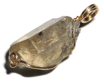 Rutilated Quartz Crystal in 14k Yellow Gold (17 ct) Raw Quartz Point in Sterling Silver, Golden Rutile Crystal Gemstone