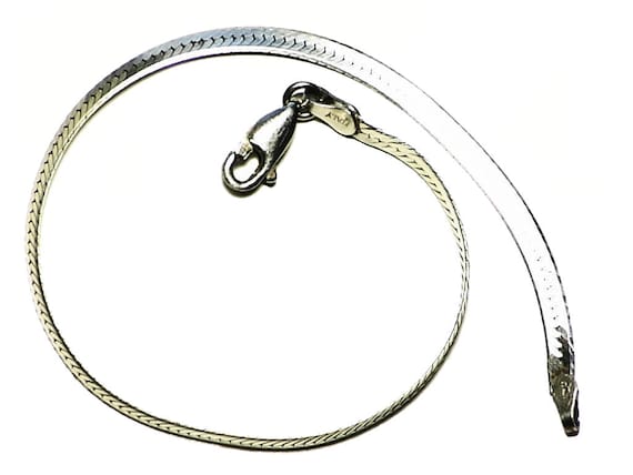 Herringbone Bracelet, Solid Sterling Chain Bracel… - image 1