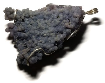 Large Grape Agate Pendant in Sterling Silver, Mens Agate Wire Wrap, Purple Grape Agate Necklace, Huge Wine Lovers Jewelry, Real Agate Rough