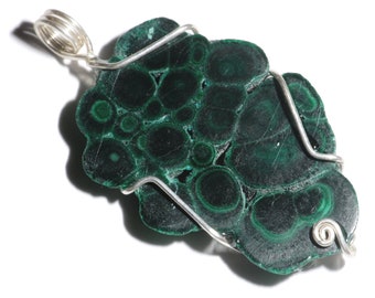 Large Green Malachite Pendant For Necklace, Sterling Silver Gift, Huge Raw Malachite Slice Necklace, XL Statement For A Man, Massive Stone