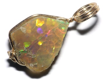 Honeycomb Opal Pendant (5.2 ct)Raw Ethiopian Opal Necklace, October Birthstone Gift, Rainbow Colored Jewelry, Natural Gem Present For Wife