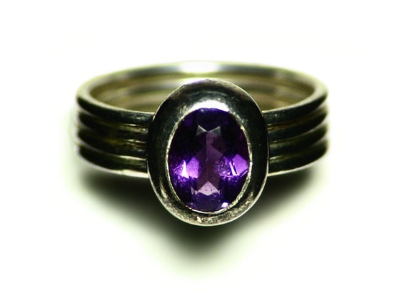 Amethyst Ring Sterling Silver Size 6 Amethyst Sol… - image 1