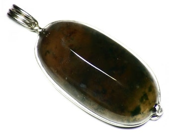 Brown Vesuvianite Pendant in Silver, Yellow Gem in Sterling Silver Wire Wrap (48 ct) Dark Orange Gem, Translucent Cabochon, Green Moss Stone