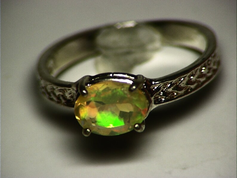 0.82 ct Silver Opal Ring For Her Rainbow Opal Ring in Silver Anniversary Ring Gift Size 7.5 Opal Ring for Women Ethiopian Opal Ring