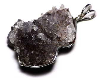 Raw Quartz Crystal Cluster Pendant, Rock Crystal Plate Necklace, Druzy Quartz Crystal Jewelry, Natural Crystal Necklace in Sterling, Geode