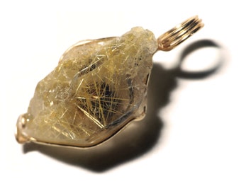 Rutilated Quartz Crystal in 14k Yellow Gold (19 ct) Raw Quartz Point in Sterling Silver, Golden Rutile Crystal Gemstone