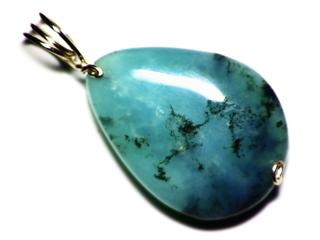 Dendritic Opal Necklace Blue Gem Opal Pendant in 14k Gold 20 - Etsy