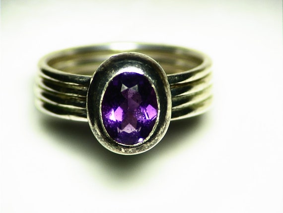 Amethyst Ring Sterling Silver Size 6 Amethyst Sol… - image 8