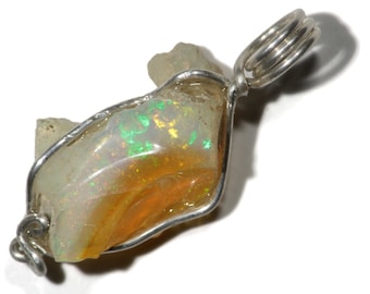 Bicolor Crystal Opal Pendant (8 ct) Clear and Yellow Ethiopian Opal, Opal Necklace Silver, Rough Crystal Pendant, Raw Opal Anniversary Gift