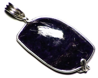 Purple Charoite Pendant in Sterling Silver, Russian Gemstone Jewelry, Rich Purple Silky Chatoyant Gemstone, Real Silver Charoite Necklace