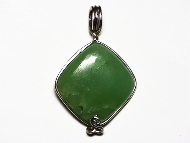Untreated Gem Jewelry For Girlfriend Real Australian Gemstone Necklace Green Chrysoprase Pendant in Sterling Silver Wire Wrap For a Woman
