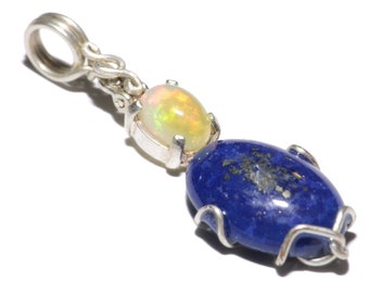 Opal and Lapis Pendant, Multi Gem Blue Lapis Necklace, Real Opal Jewelry, Lapiz Lazuli Cab, Real Gemstone for Her, Ethiopian Opal Necklace