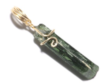 Chrome Diopside Crystal Pendant in 14k Yellow Gold (5 ct) , Raw Chrome Diopside Necklace, Diopside Jewelry, Rare Green Crystal Necklace