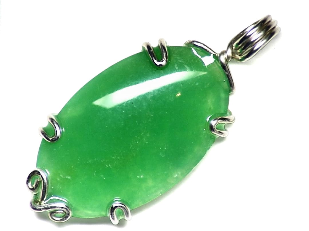 Chrysoprase Necklace, Big Chyrosprase Cabochon Pendant, Green ...