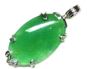 Chrysoprase Necklace, Big Chyrosprase Cabochon Pendant, Green Transparent Hand-cut Gemstone Penant, Big Mens Crystal Pendant Chrysoprase