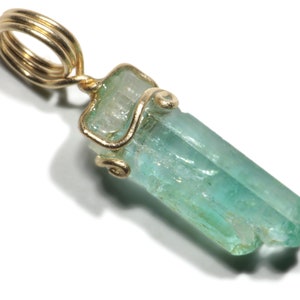 Raw Emerald Crystal Pendant in Solid Gold Wire 3.5 ct image 1