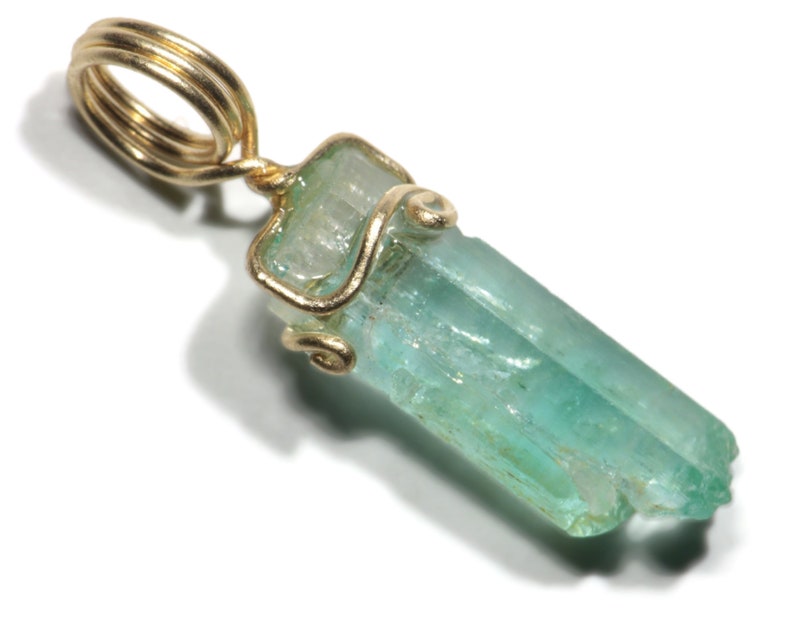 Raw Emerald Crystal Pendant in Solid Gold Wire 3.5 ct image 1